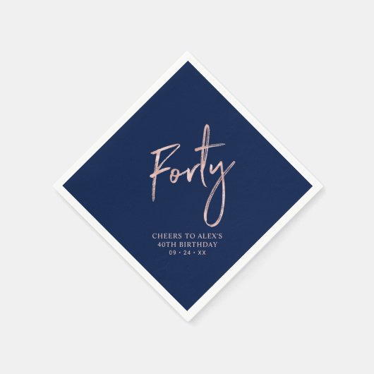 Rose Gold & Blue 40 Erwachsene 40. Geburtstag Part Serviette (Ecke)