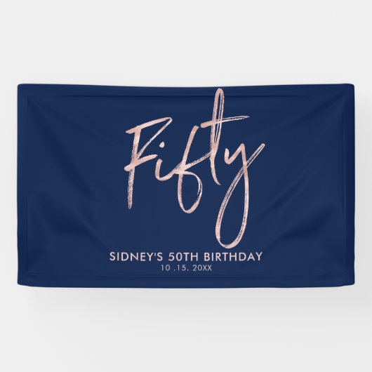 Rose gold & Blue 50. Geburtstagsparty Banner (Horizontal)