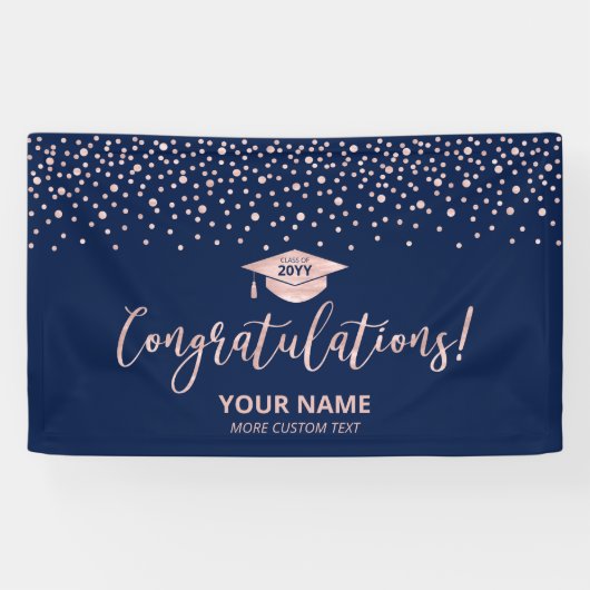 Rose Gold Blue Confetti Gratulation Abschluss Banner (Horizontal)