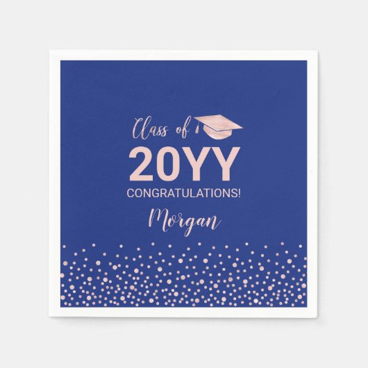 Rose gold & Blue Confetti Klasse des Abschlusses Serviette (Vorderseite)