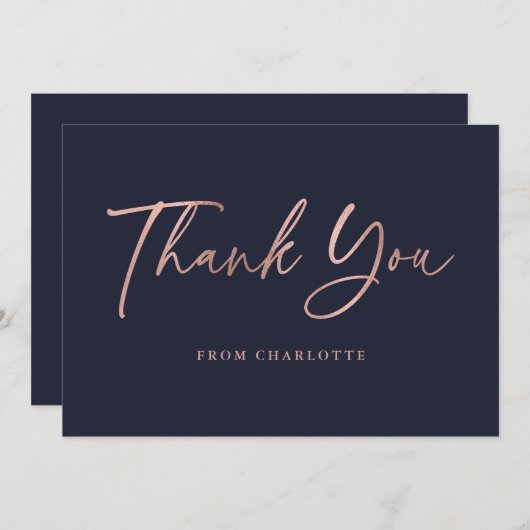 Rose Gold Blue Elegante Script Moderne Dankeskarte (Vorne/Hinten)