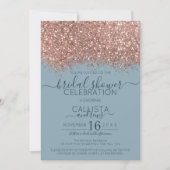 Rose Gold Blue Glitzer Confetti Brautparty Einladung (Vorderseite)