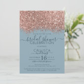 Rose Gold Blue Glitzer Confetti Brautparty Einladung (Stehend Vorderseite)