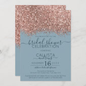 Rose Gold Blue Glitzer Confetti Brautparty Einladung (Vorne/Hinten)