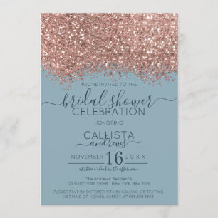 Rose Gold Blue Glitzer Confetti Brautparty Einladung