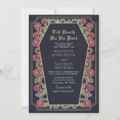 Rose Gold Blue Gothic Coffin Wedding QR Code Einladung (Vorderseite)