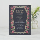 Rose Gold Blue Gothic Coffin Wedding QR Code Einladung (Stehend Vorderseite)
