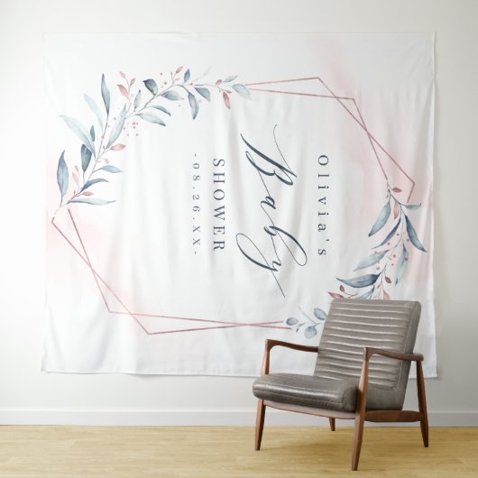 Rose Gold Blue Green Baby Dusche Foto Hintergrund Wandteppich (Beispiel (Horizontal))