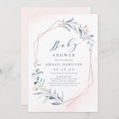 Rose Gold Blue Greenerric Geometric Baby Dusche Einladung (Vorne/Hinten)