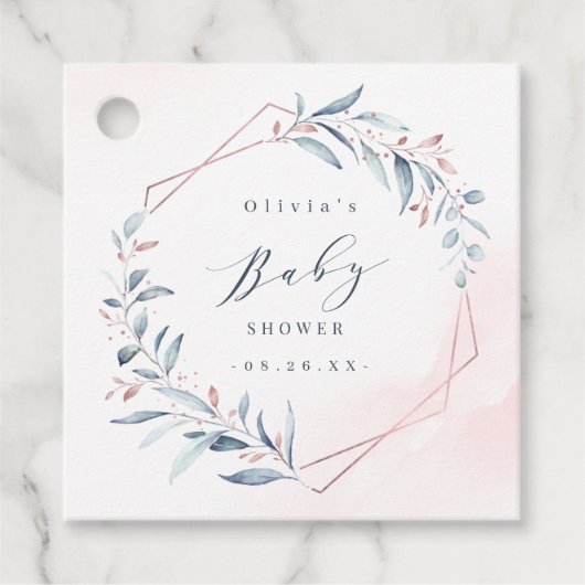 Rose Gold Blue Greenerric Geometric Baby Dusche Geschenkanhänger (Vorderseite)