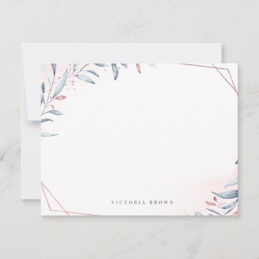 Rose Gold Blue Greenery Personalisiert Stationery Mitteilungskarte (Vorderseite)