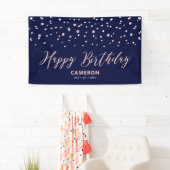 Rose Gold & Blue Hexagon Confetti Happy Geburtstag Banner (Insitu)