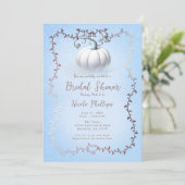 Rose Gold Blue Storybook White Pumpkin Bridal Einladung (Stehend Vorderseite)