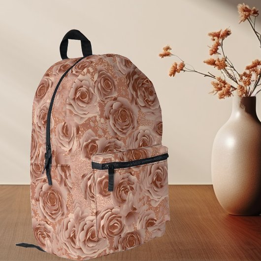Rose Gold Blume Blume Glitzer Metallic Look Bedruckter Rucksack