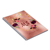 Rose Gold Blume Bordeaux Sterne Monogramm Notizblock (Rechte Seite)
