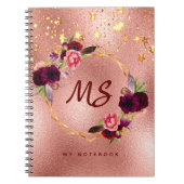 Rose Gold Blume Bordeaux-Sterne Monogramm Notizblock (Vorderseite)