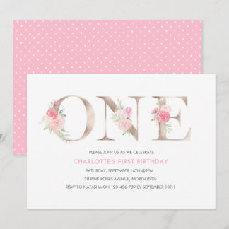 Rose Gold Blume ersten Geburtstag Einladung