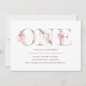 Rose Gold Blume ersten Geburtstag Einladung (Vorderseite)