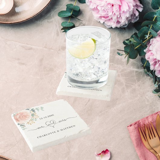 Rose Gold Blume Grün mehr m Hochzeit Steinuntersetzer