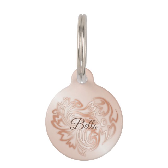 Rose Gold Blume Herz Haustiermarke (Vorderseite)