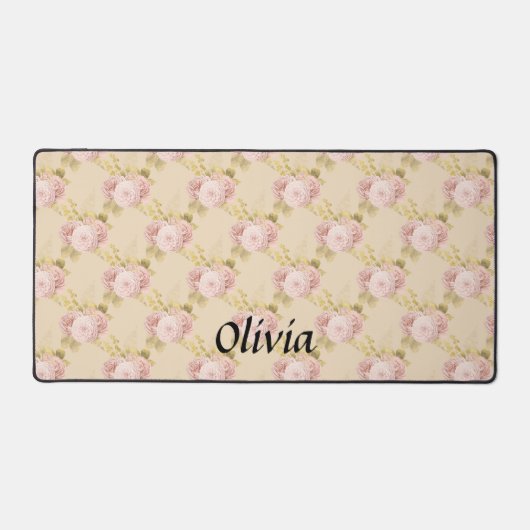 Rose Gold Blume individuelle Name-Skript Schreibtischunterlage (Vorderseite)