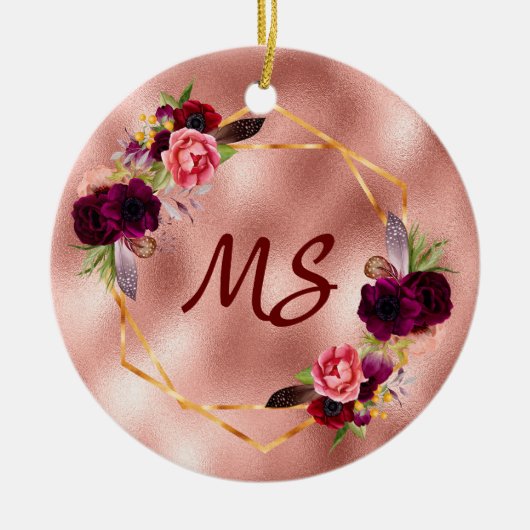 Rose Gold-Blume Keramik Ornament (Vorne)