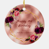 Rose Gold-Blume Keramik Ornament (Hinten)