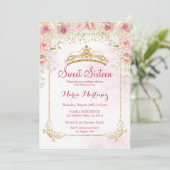 Rose Gold Blume mit Gold Glitzer Sweet 16 Einladung (Stehend Vorderseite)