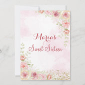 Rose Gold Blume mit Gold Glitzer Sweet 16 Einladung (Rückseite)