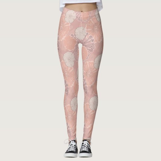 Rose Gold Blume Muster Leggings (Vorderseite)