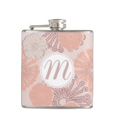 Rose Gold Blume Muster und Monogramm Flachmann (Vorderseite)