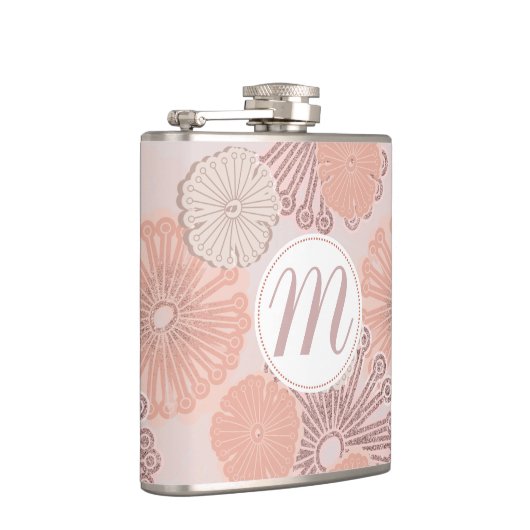 Rose Gold Blume Muster und Monogramm Flachmann (Rechts)