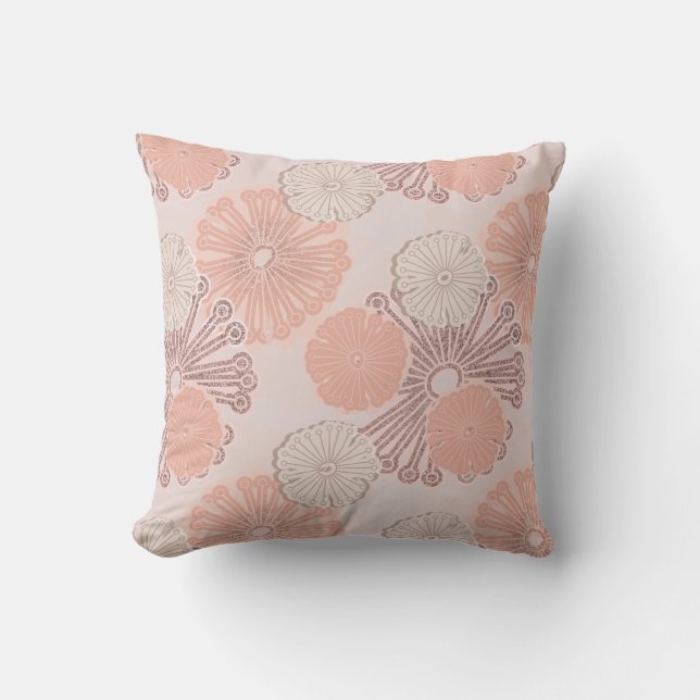 Rose Gold Blume Muster und Monogramm Kissen (Vorderseite)