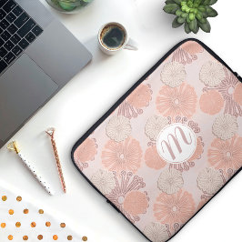 Rose Gold Blume Muster und Monogramm Laptopschutzhülle