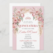 Rose Gold Blume Pampas Gras boho Quinceañera Einladung (Vorne/Hinten)