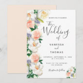Rose Gold Blume White Script Hochzeit Einladung (Vorne/Hinten)