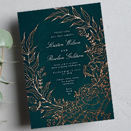 Rose Gold Blume Wreath Emerald Green Wedding Folieneinladung