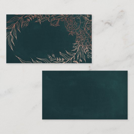 Rose Gold Blume Wreath Emerald Green Wedding Platzkarte (Vorne/Hinten)