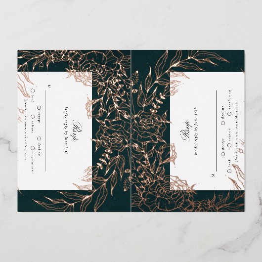 Rose Gold Blume Wreath Emerald TWO Foil RSVP Karte (Vorderseite)