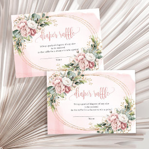 Rose Gold Blumen Eukalyptus Baby Shower Tombola Begleitkarte