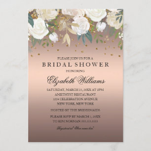 Rose Gold Blumen Glitter Funkelnde Hochzeitsfeier Einladung