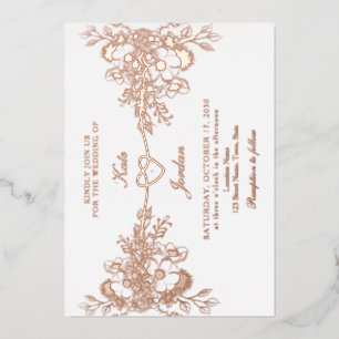 Rose-Gold-Blumen-Herz-Folie-Hochzeits-Einladung Folieneinladung