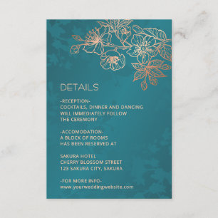 Rose Gold Blumen Line Art Türkise Hochzeit Begleitkarte