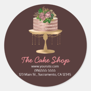Rose Gold Blumen-Torte Bäckerei-Aufkleber Etikett Runder Aufkleber