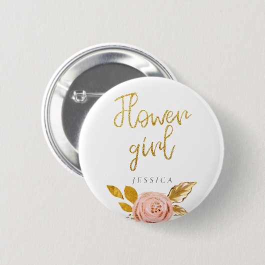 Rose Gold Blumenblume Glitzer Blumenstrauß Button (Vorne & Hinten)