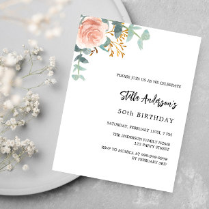 Rose Gold Blumenbudget Geburtstagsausschreibung Flyer