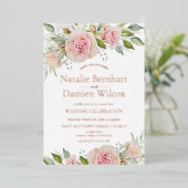 Rose Gold Blumenfolie Einladung (Stehend vorne)