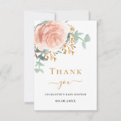 Rose gold Blumengrün Baby Dusche Dankeskarte (Vorderseite)