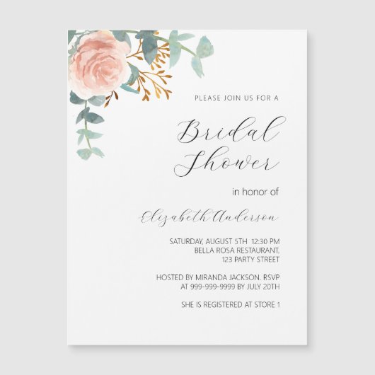 Rose Gold Blumengrün Luxus-Brautparty Magneteinladung (Vorderseite)