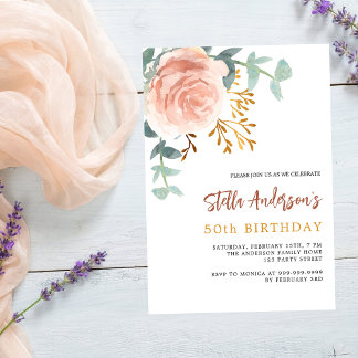 Rose Gold Blumengrün Luxus Geburtstag Einladung